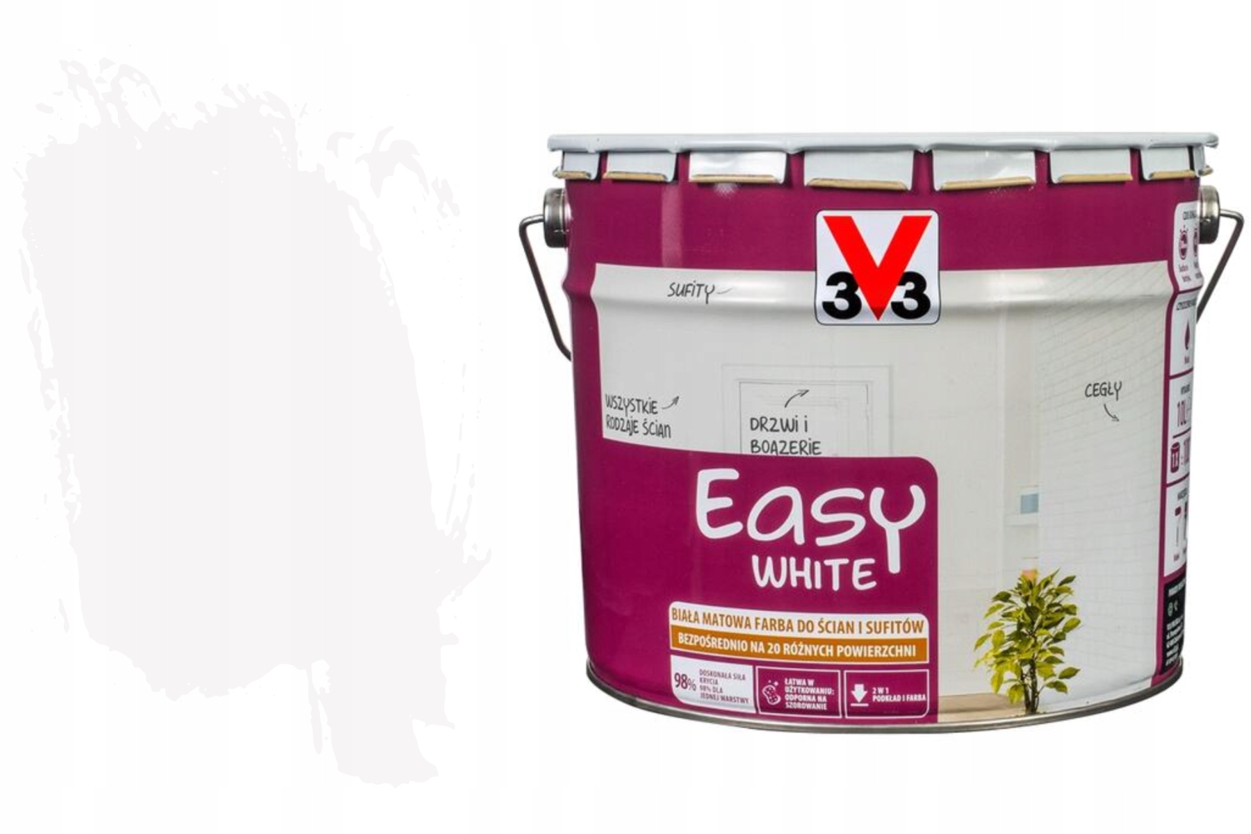 3V3 Biela farba na steny nábytku z dreva, odolná voči škvrnám, vodná, keramická, eko