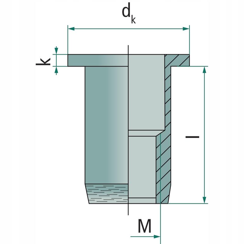Уп. 100 заклепочная гайка с плоской головкой M8-55