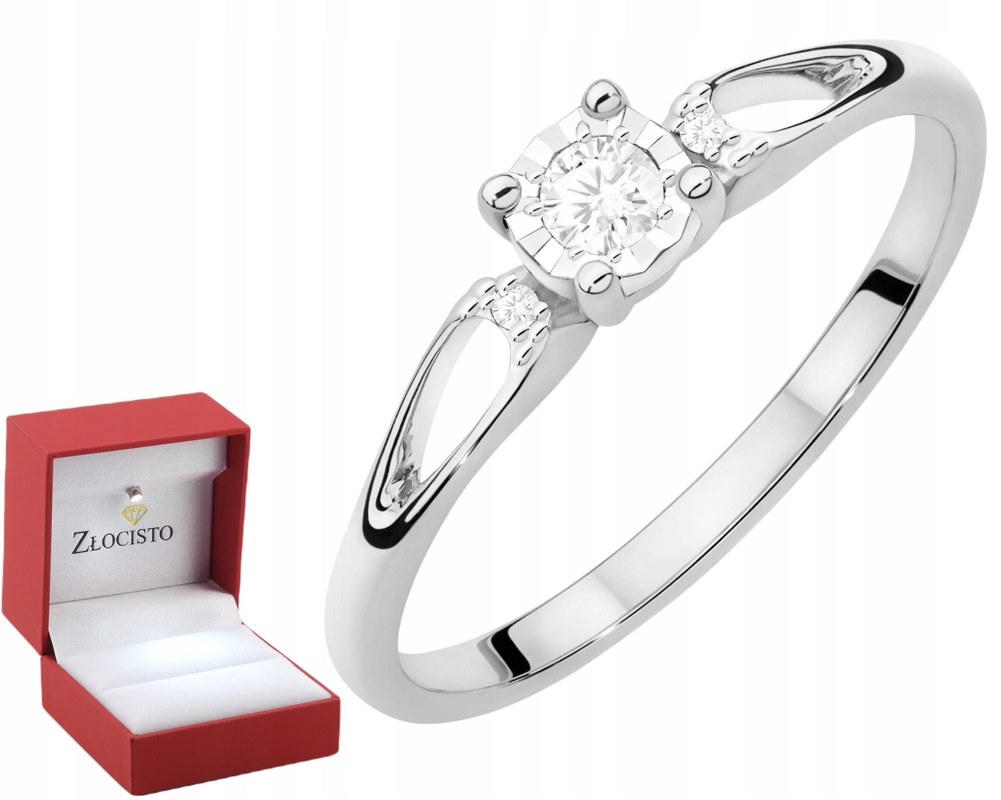 Pierscionek Z Bialego Zlota Z Diamentami W Probie Zlota 585 14K