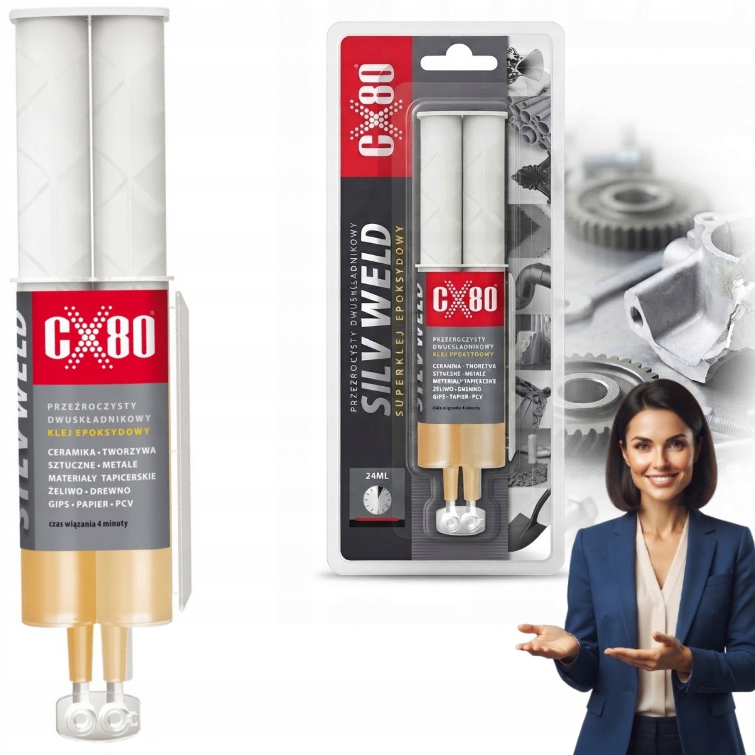 CX80 Silver Weld Klej Epoksydowy 24ml Metalowy Wysoka Wytrzymałość