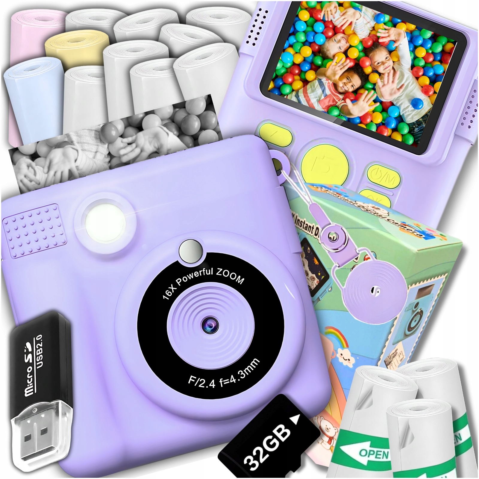 Dětský Digitální Fotoaparát S Tiskárnou 32GB Karta 14 Roliček