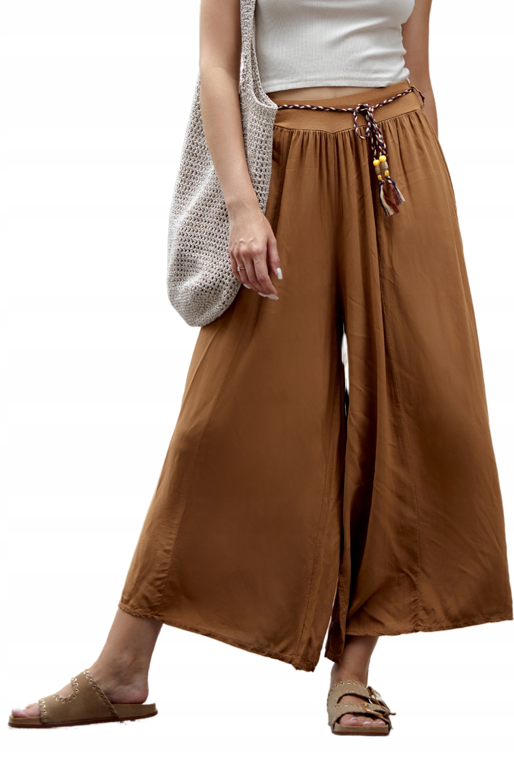 Spódnico-spodnie damskie letnie alladynki palazzo cynamonowe S