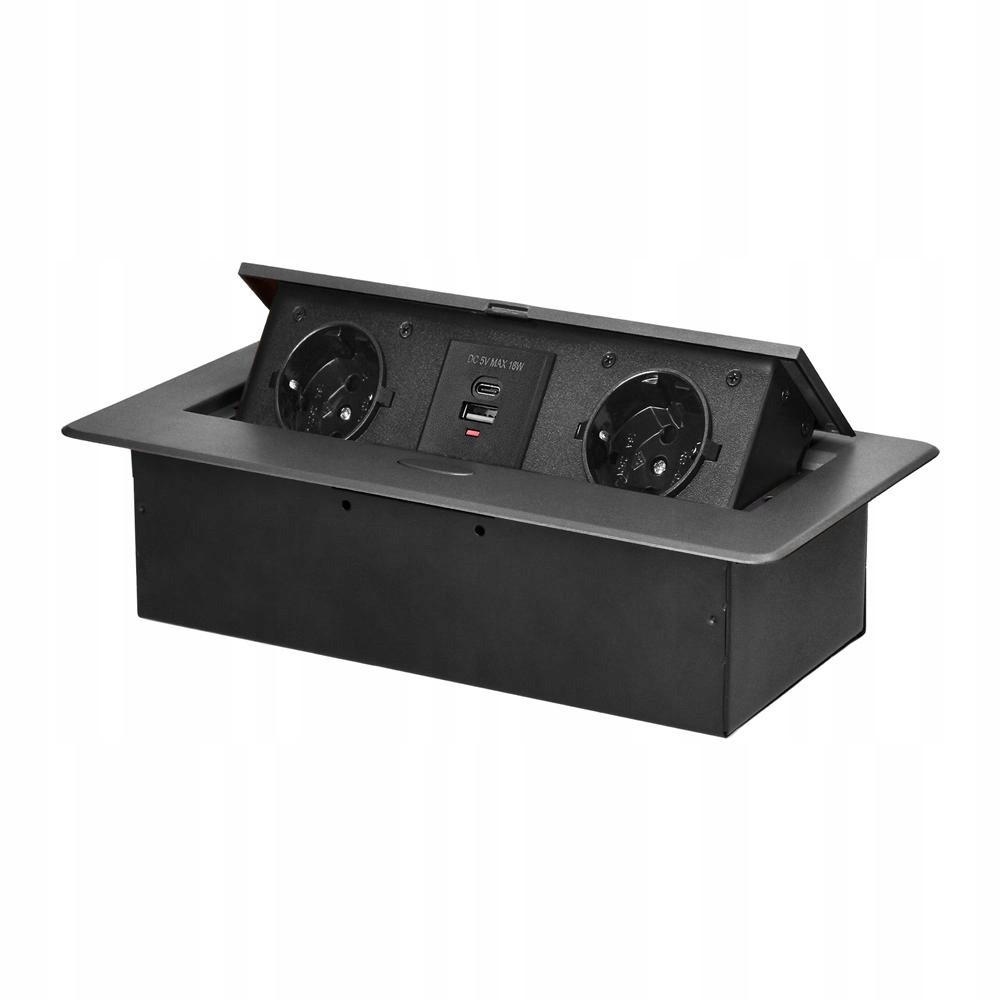 Gniazdo wpuszczane w blat i ładowarką Usb, 2x2P+Z (Schuko),2xUSB, grafit
