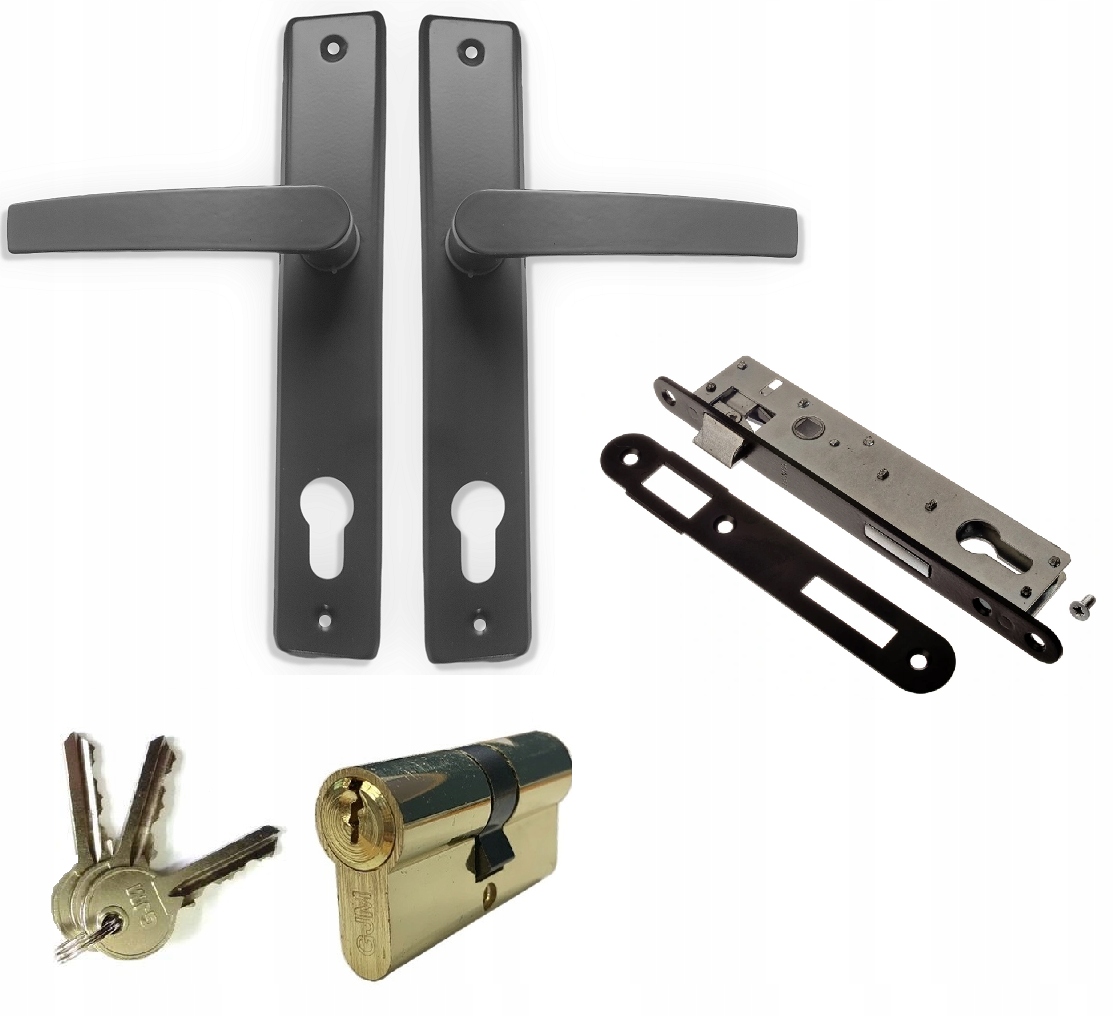 

Zamek Furtki Bram Klamka Grafitowa Wkładka Zestaw