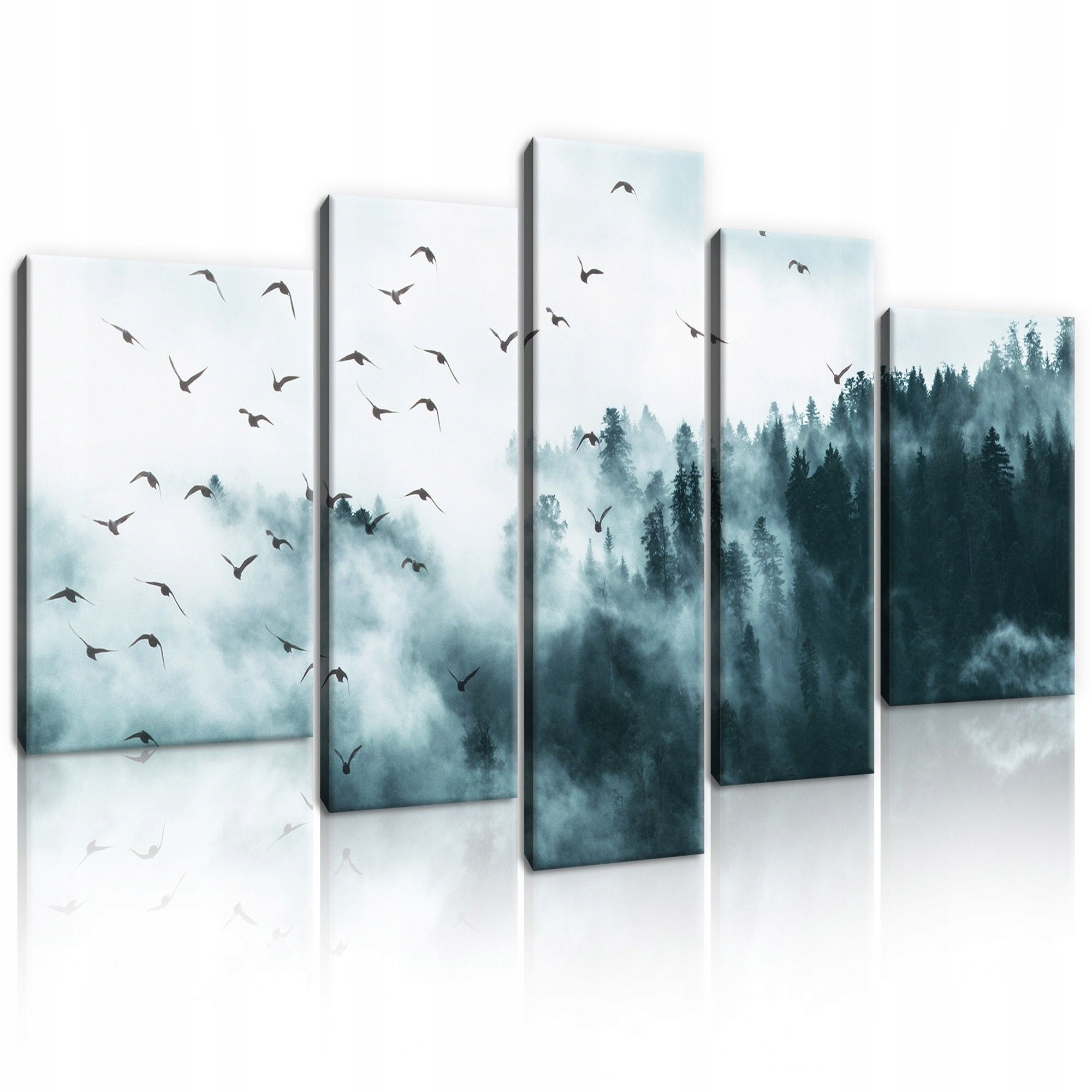 Obraz 170x100 Hmlistý les ihličnatý les vtáky let príroda pokoj krajina