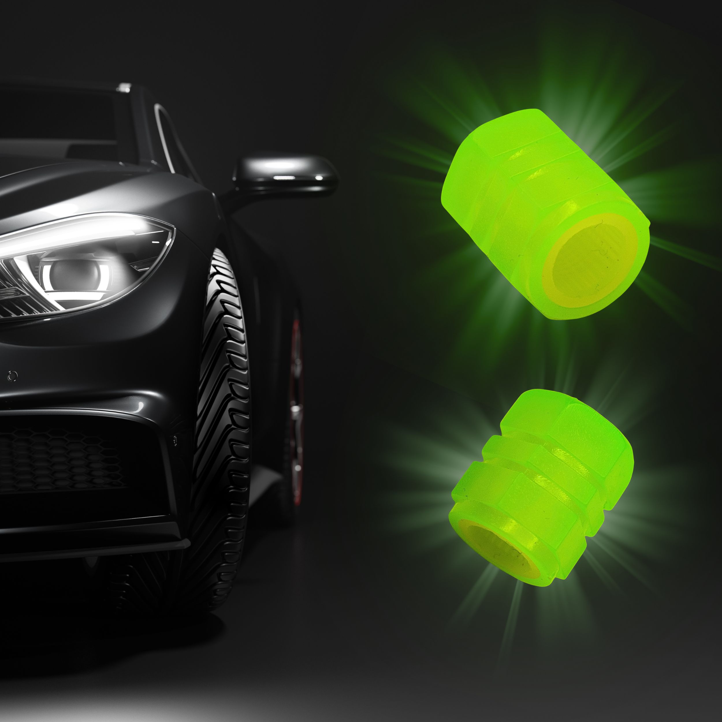 NAKRĘTKI NA WENTYLE ŚWIECĄCE FLUORESCENCYJNE DO KOŁA ROWERU SAMOCHODU 2SZT Zasilanie inne