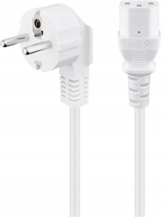 

Kabel zasilający kątowy typ F, biały 2 m