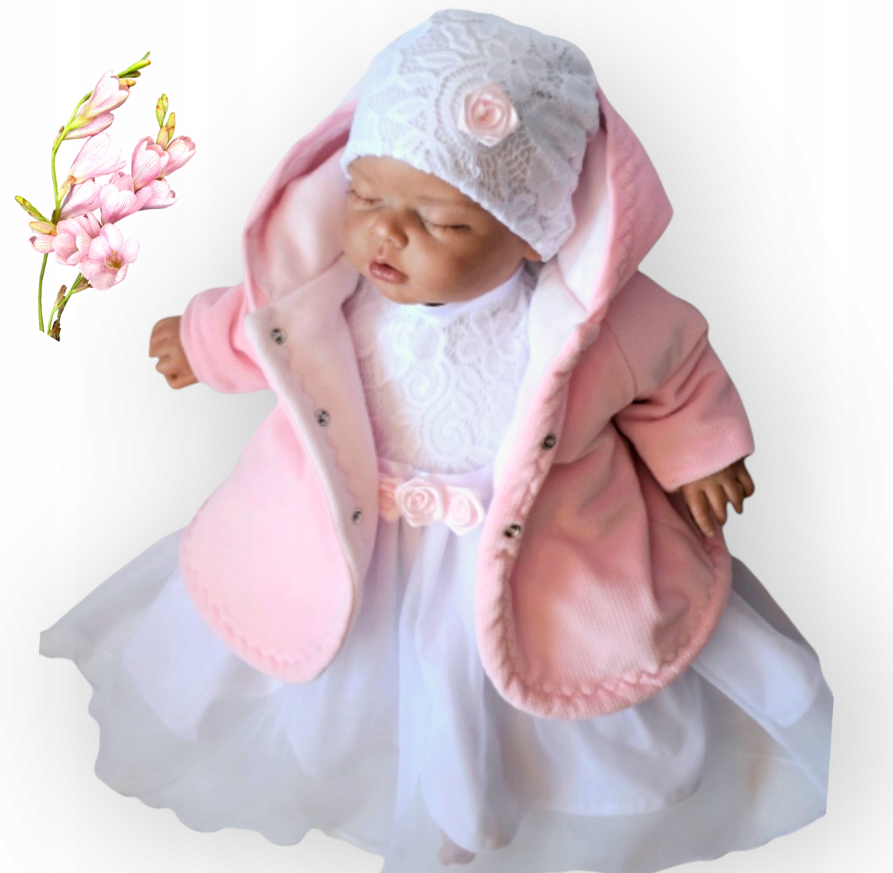 Lena 4cz Komplet SUKIENKA płaszcz do CHRZTU 80/86