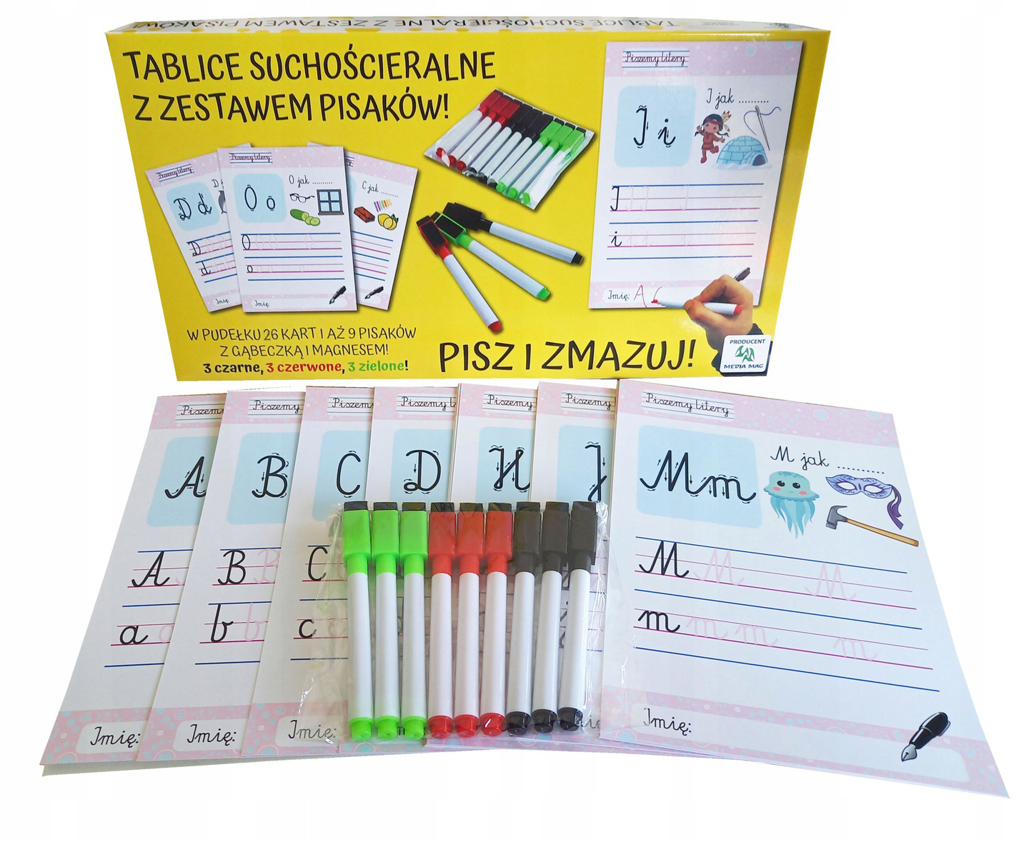 

Zestaw Pisz i zmazuj litery+9szt pisaków