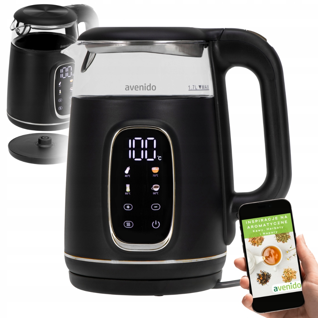 Czajnik Elektryczny Z Regulacja Temperatury Szklany 1,7L Panel dotykowy