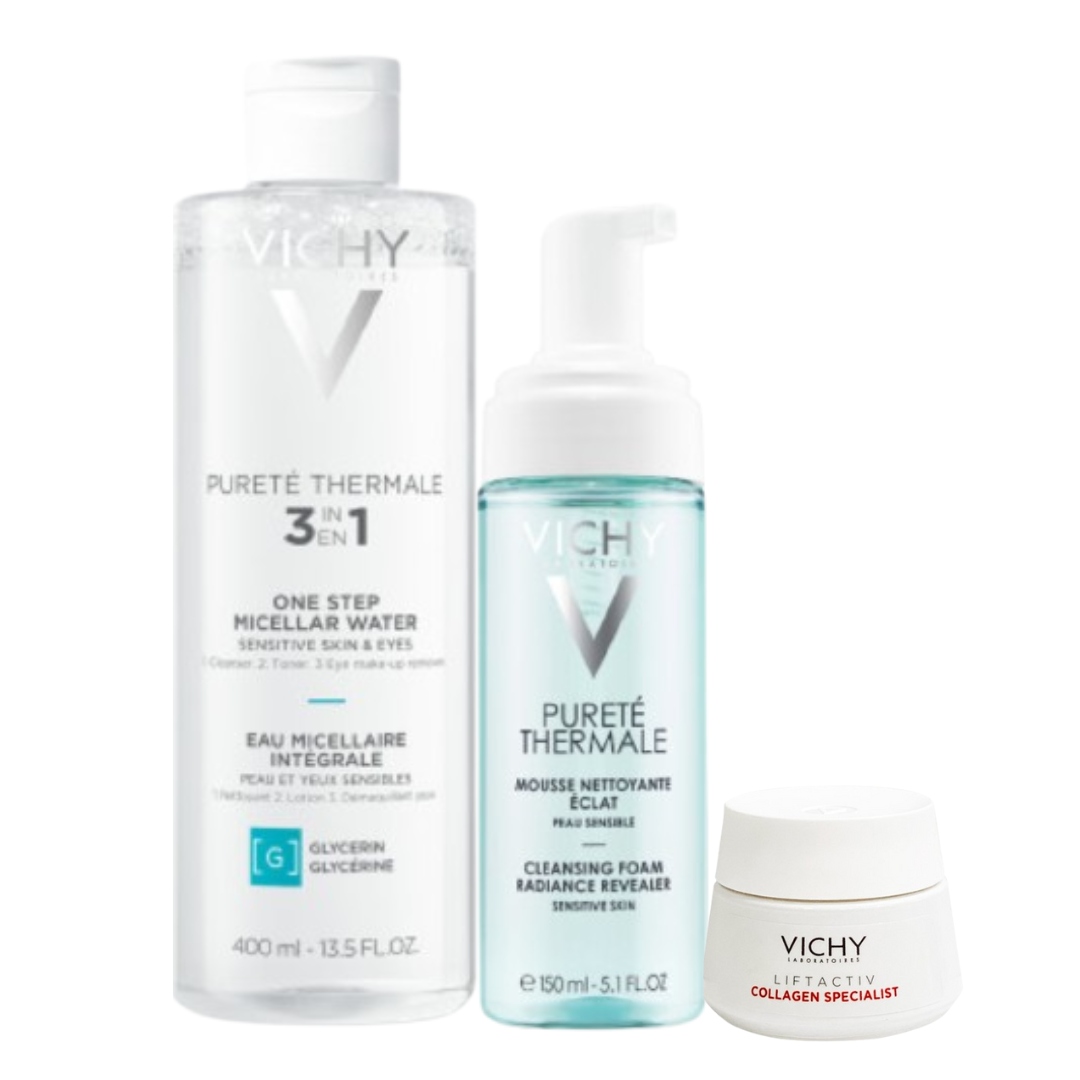 Vichy Pureté Thermale płyn micelarny 3w1 400ml Pianka oczyszczająca 150ml