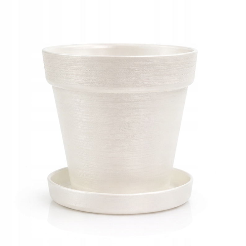 Doniczka LOFT 12 cm + Dopasowana Podstawka, Stylowy Zestaw, EKO, PERŁOWY