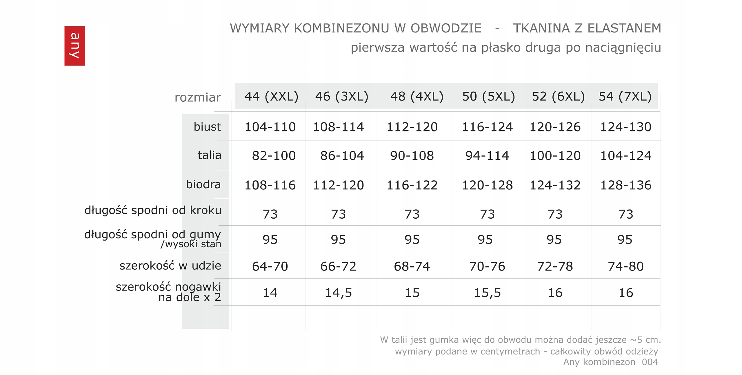 Wyszczuplający ELEGANCKI kombinezon Plus Size NA WESELE (44-54) XXXXL 48 Długość nogawki długa