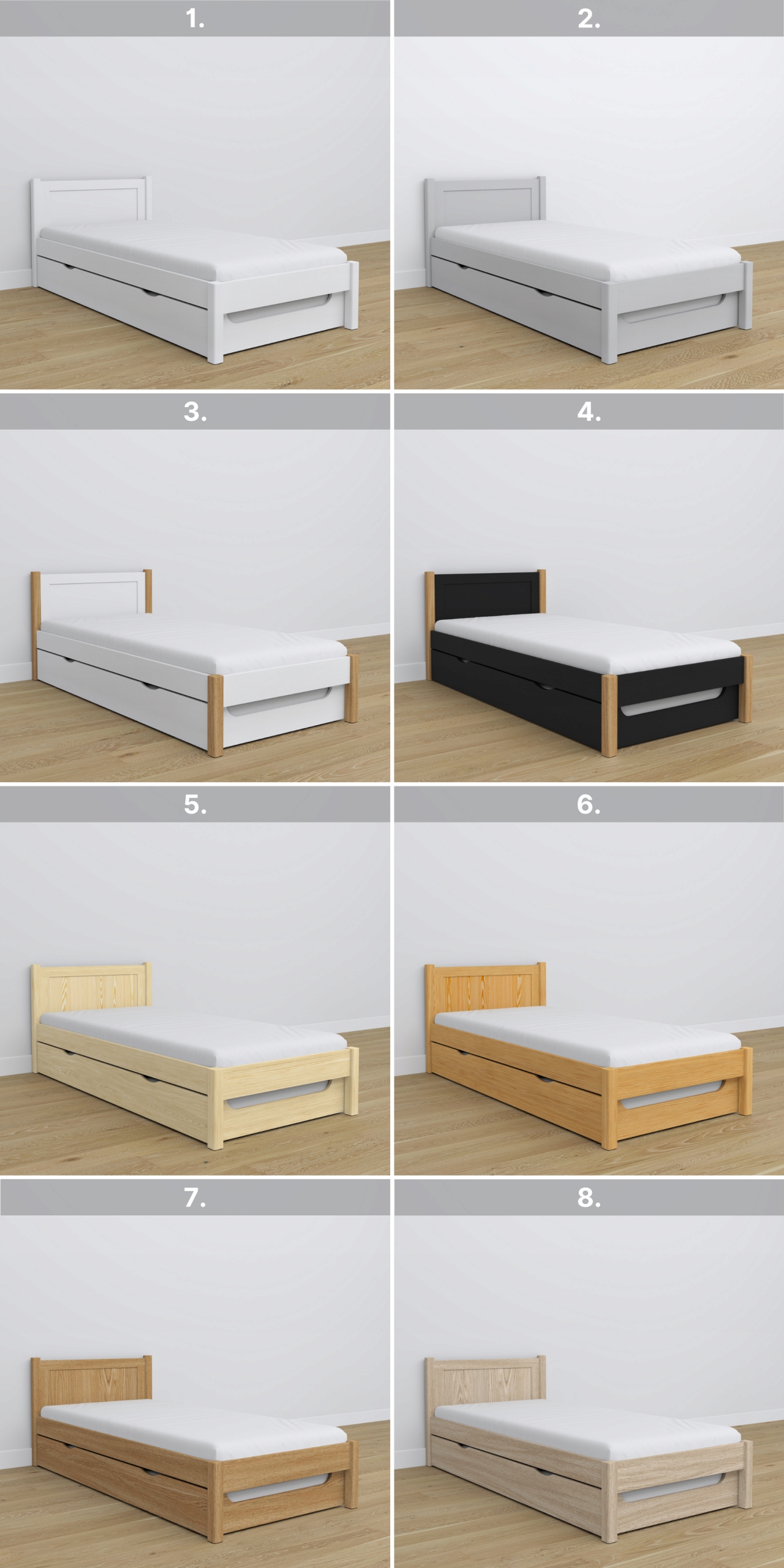 Łóżko pojedyncze z szufladą na materac N02 100x180 Wysokość mebla 76 cm