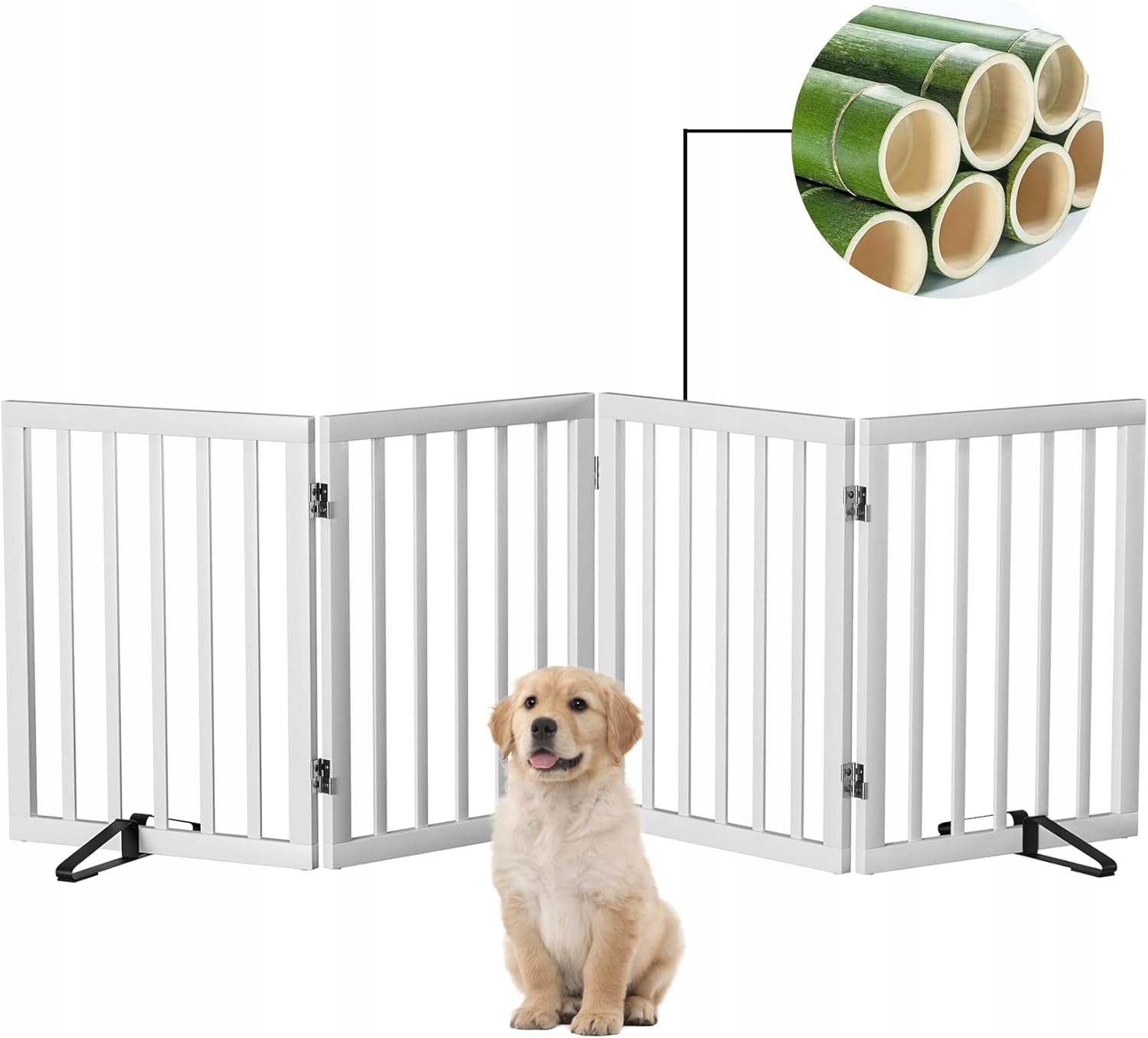 Bambusowa bramka dla psa, 4 panele, biała 188cm