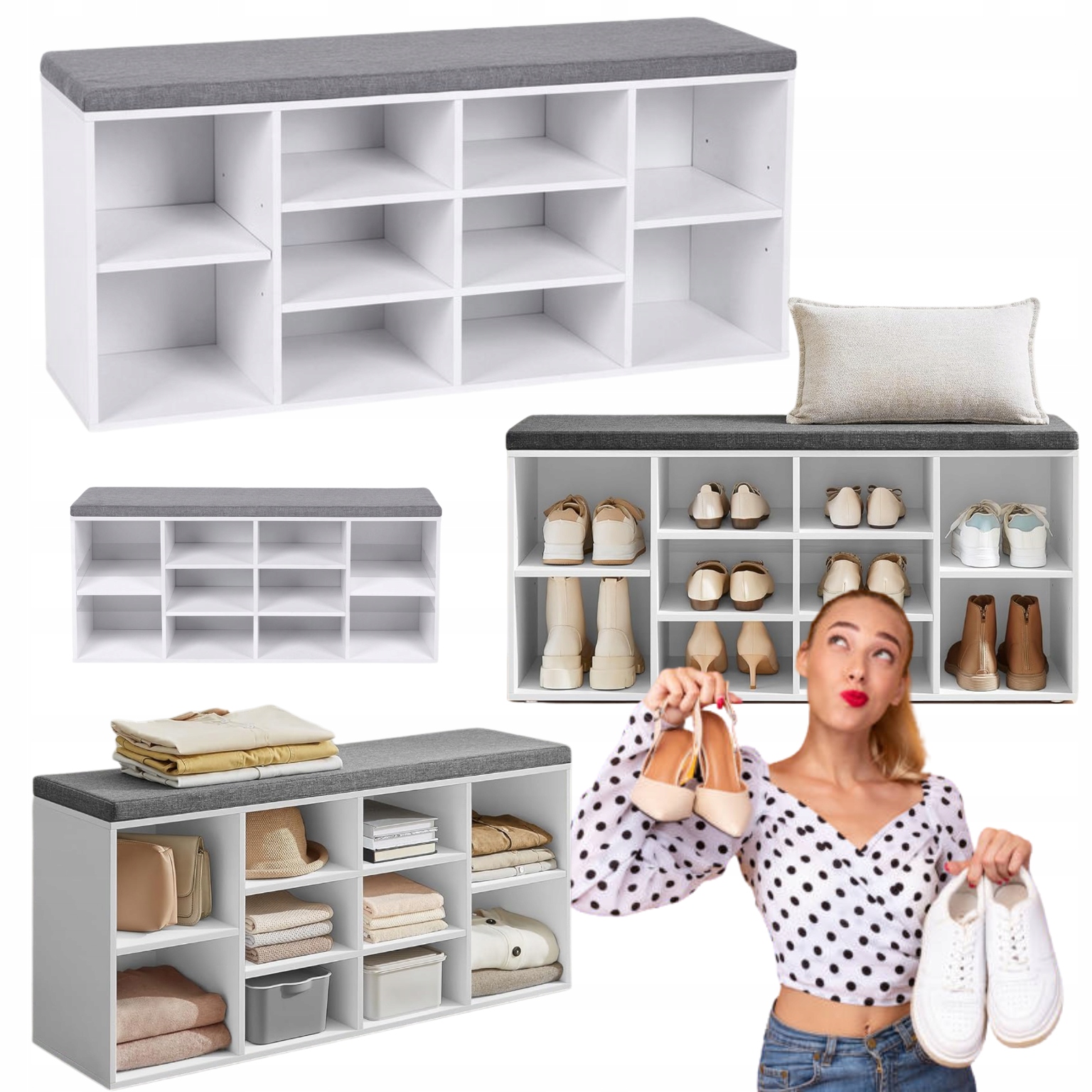 Regál na ukládání bot s 10 přihrádkami a čalouněným sedákem