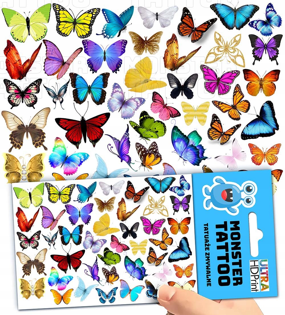 TATUAŻE ZMYWALNE TYMCZASOWE DLA DZIECI DZIECIĘCE MOTYLKI WZORY ORYGINALNE