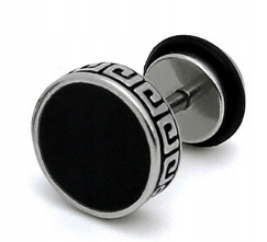 Tunel Fake Kolczyk do Ucha Kółko Wzór Grecki Stal Punk Gothic