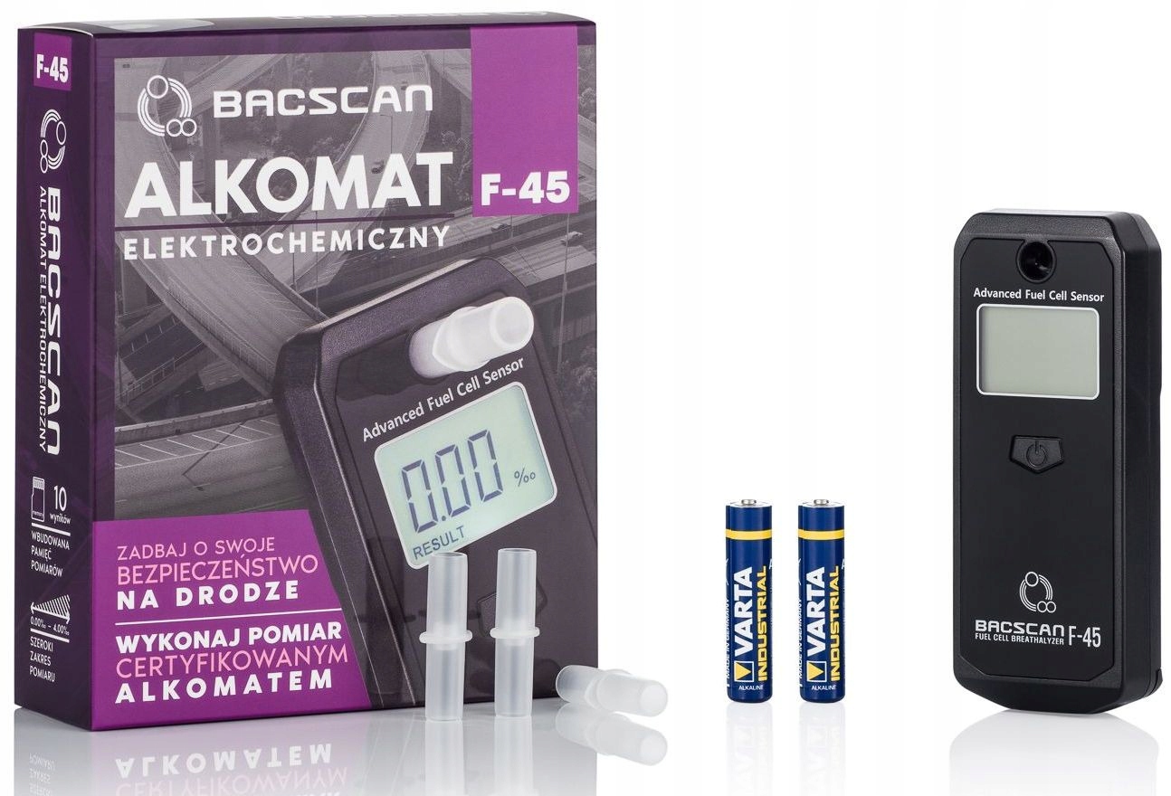 Alkomat BACSCAN F-45 Elektrochemiczny Rodzaj baterii baterie AAA