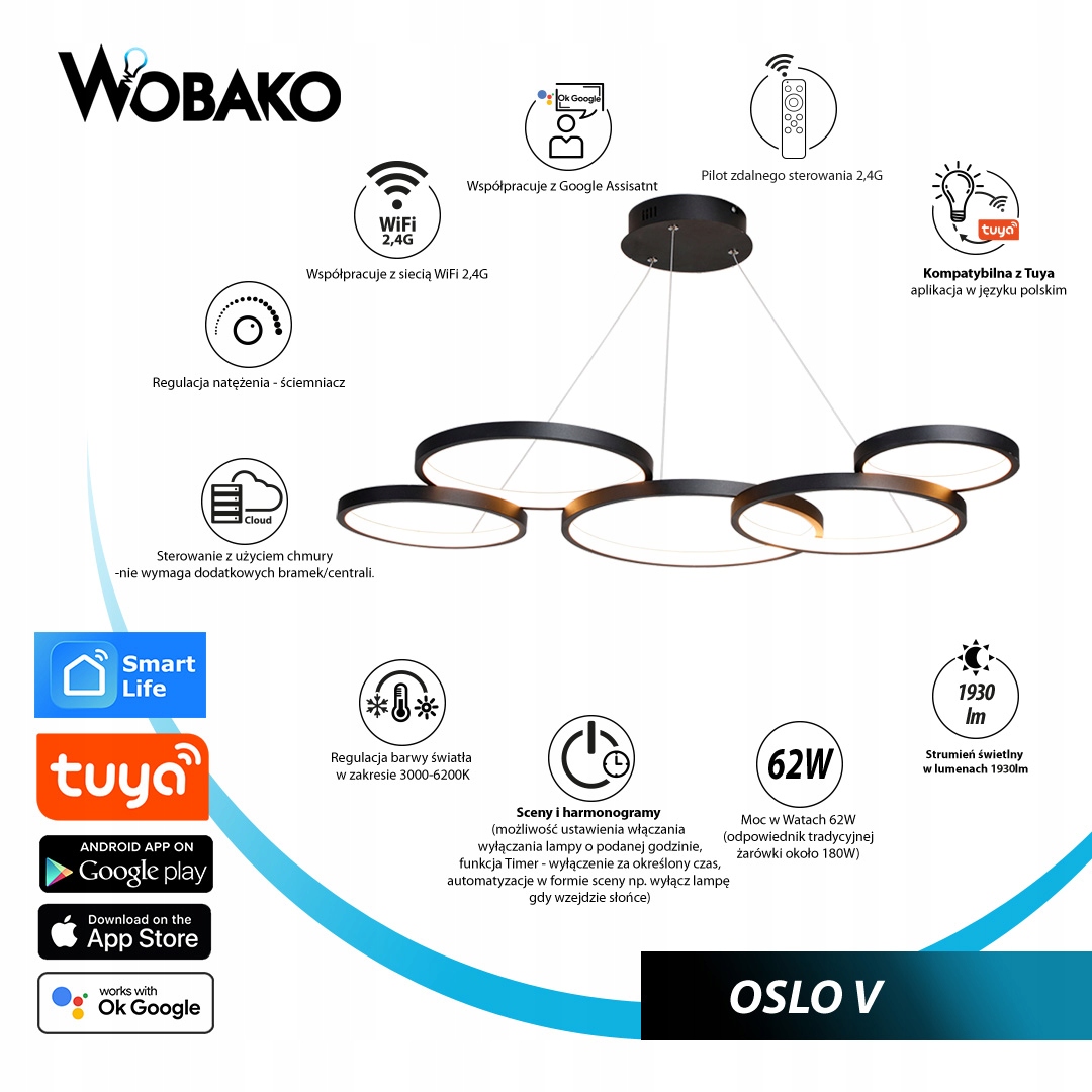 Lampa OSLO pilot okręgi ring żyrandol LED 92cmTuya Rodzaj gwintu zintegrowane źródło LED