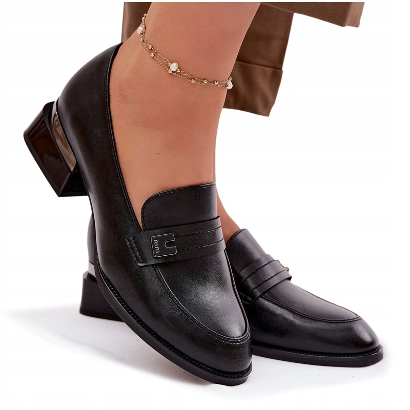 Dámské Polobotky Elegantní Podpatek Kostka Mokasíny Vinceza 58625 Černé 41