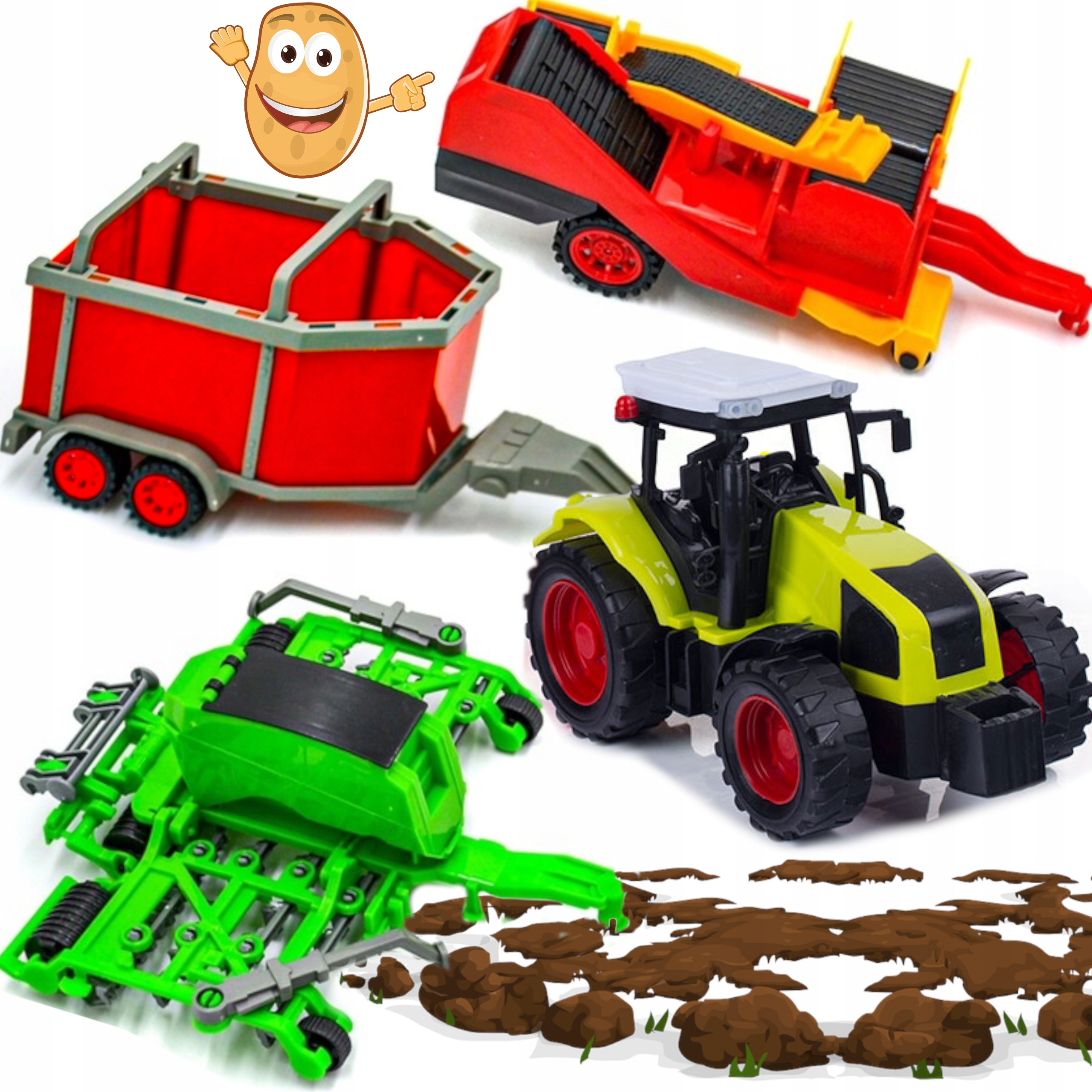 

Zestaw Farmerski 3w1 Traktor Z Przyczepami Kombajn