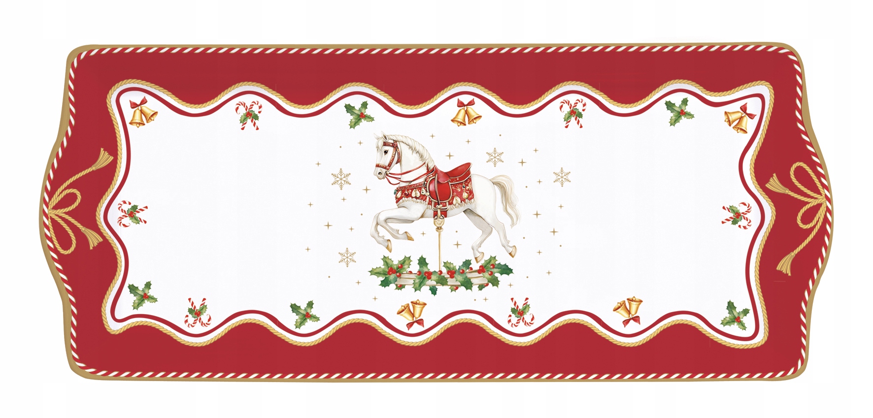 Vánoční porcelánová miska 35 × 15 cm – Kůň na pólech, podnos