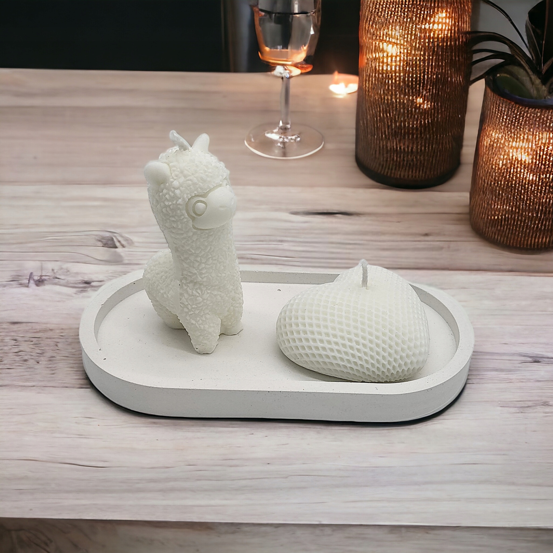 Sójové svíčky Alpaka a Srdce 2 ks na podstavci