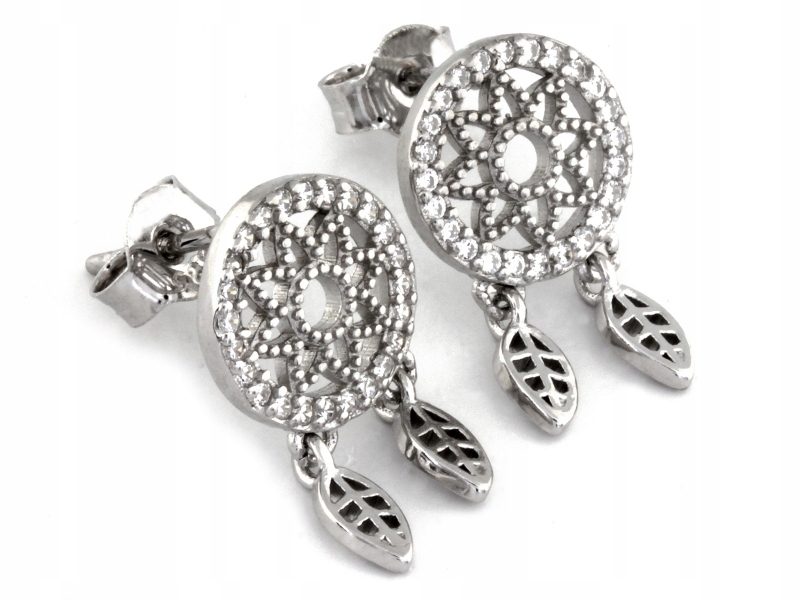 Stříbrné náušnice 925 kulaté ažurové lapač snů na tyči, elegantní