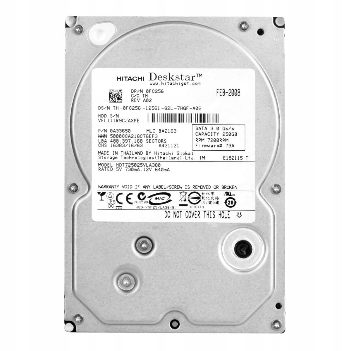 Dell 0FC256 250GB 7.2K 8MB Sata II 3.5'' HDT725025VLA380