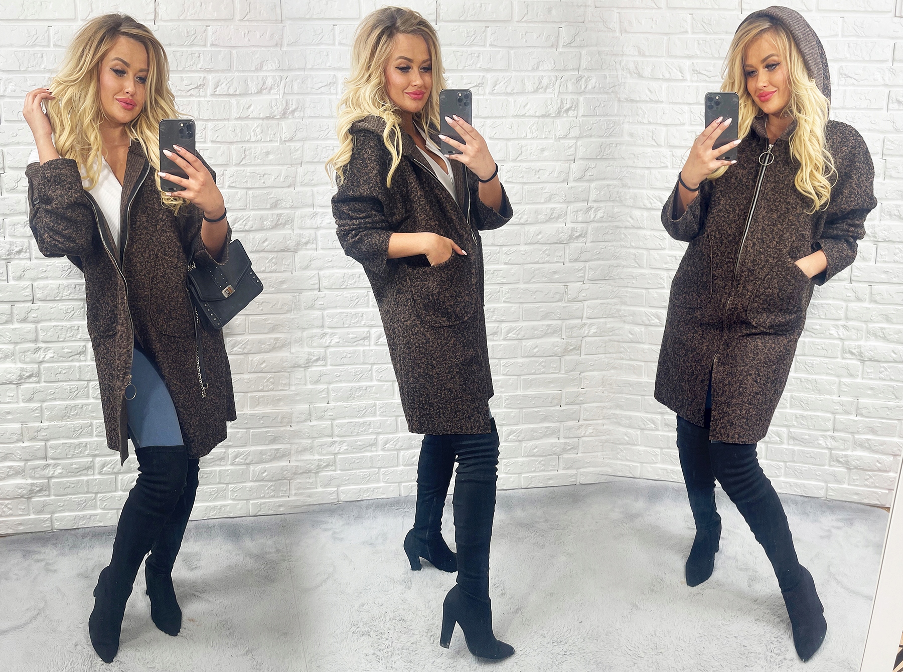 SUPEŁKOWY PŁASZCZ BLUZA Z KAPTUREM oversize KURTKA Długość do kolan