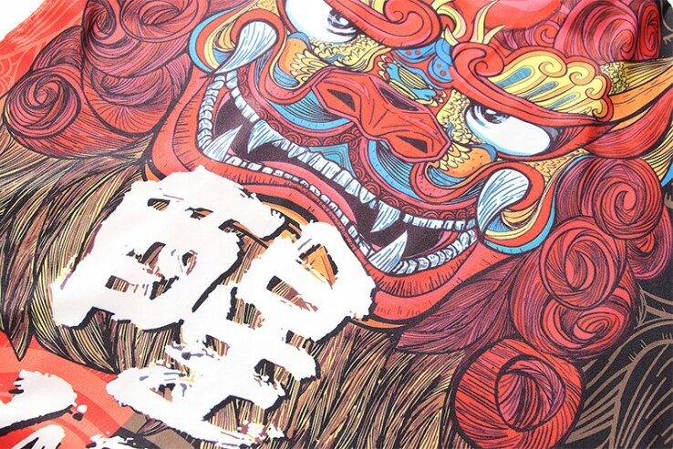 JAPOŃSKIE KIMONO HAORI SAMURAJ TANIEC LWA WUSHI WUSHU HANZI LEW SUWENIR J3 Rozmiar XL/XXL