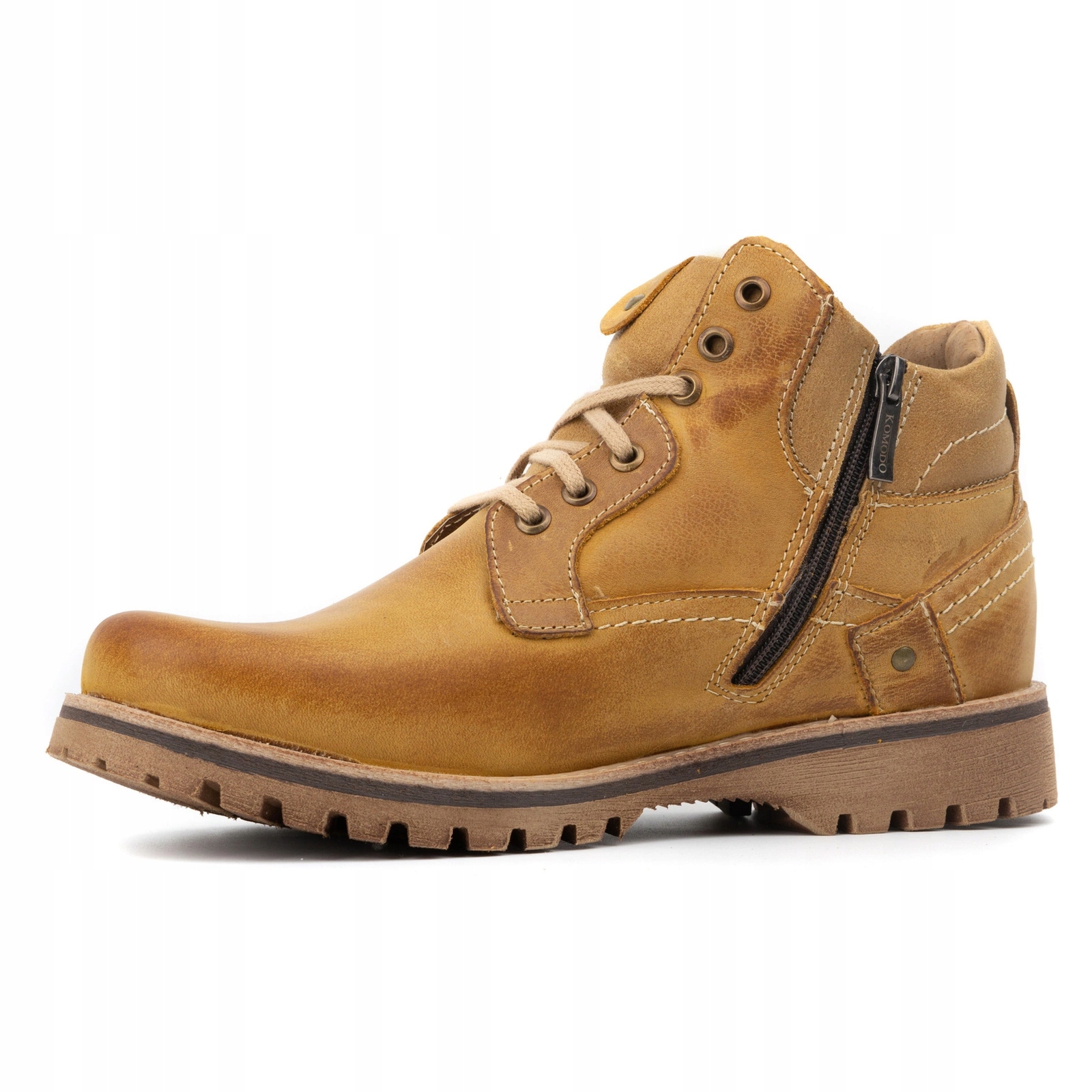 BUTY MĘSKIE SKÓRZANE OCIEPLANE TRZEWIKI POLSKIE ZIMOWE 885 CAMEL 45 Oryginalne opakowanie producenta pudełko