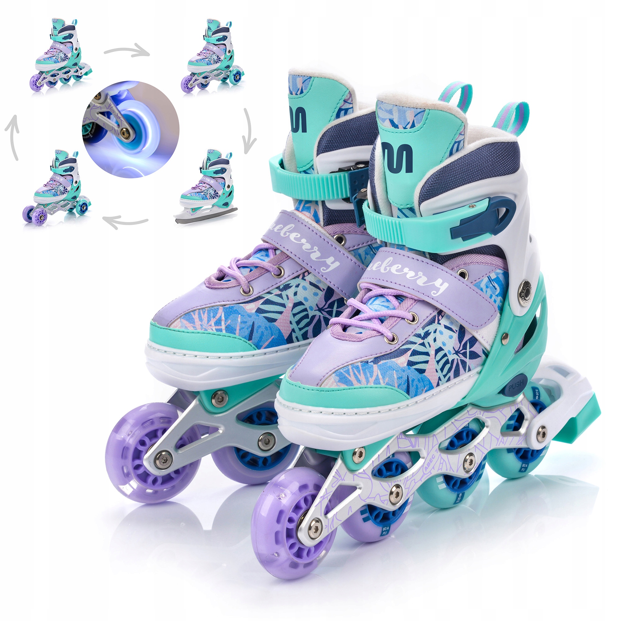 Kolečkové Brusle 4v1 Meteor Blueberry S 30-33 kombinované brusle: kolečkové, na led, inline Led kola