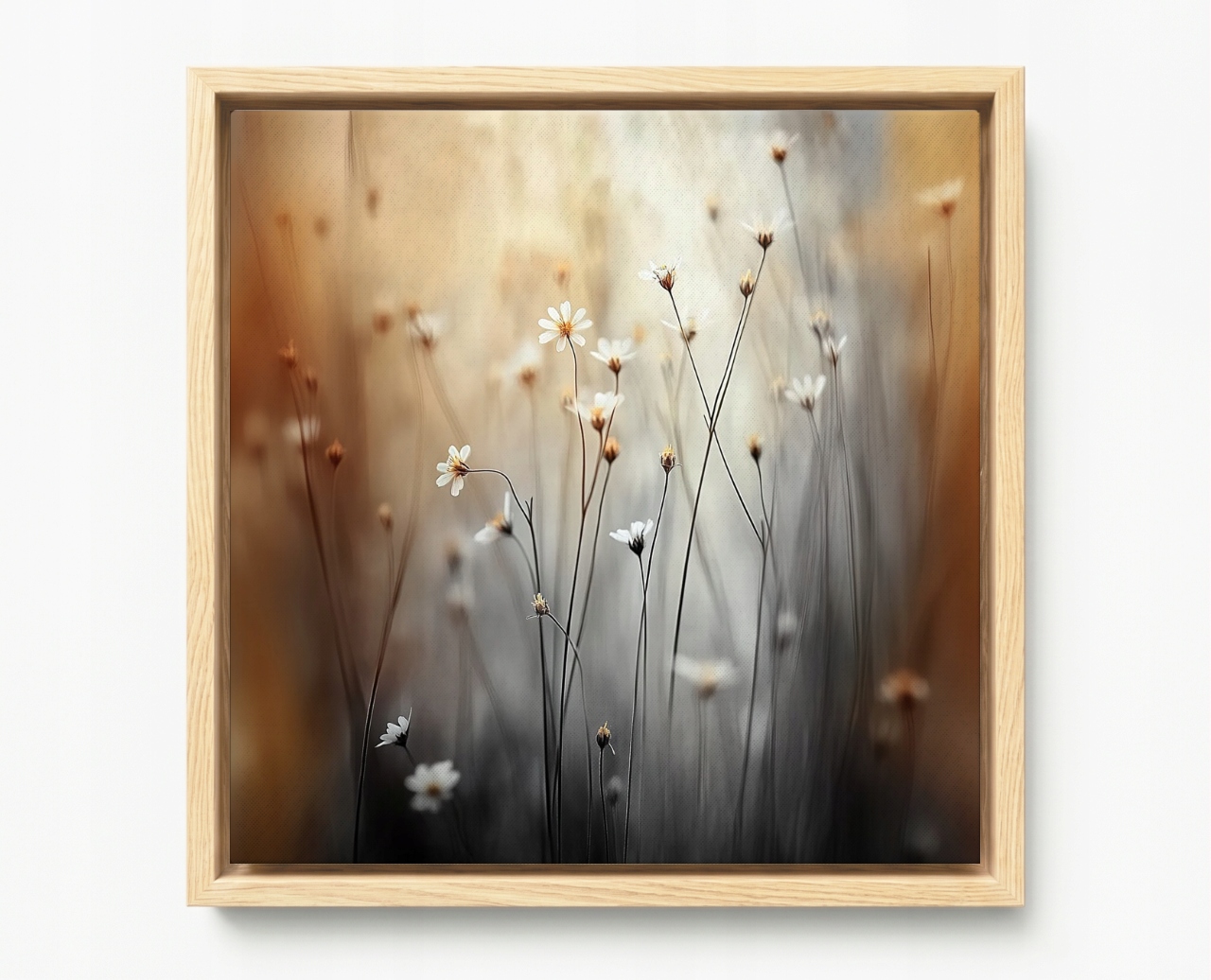 Obraz Rám Americký Box Ráno Louka Květiny Sedmikrásky Heřmánek Bokeh 60x60