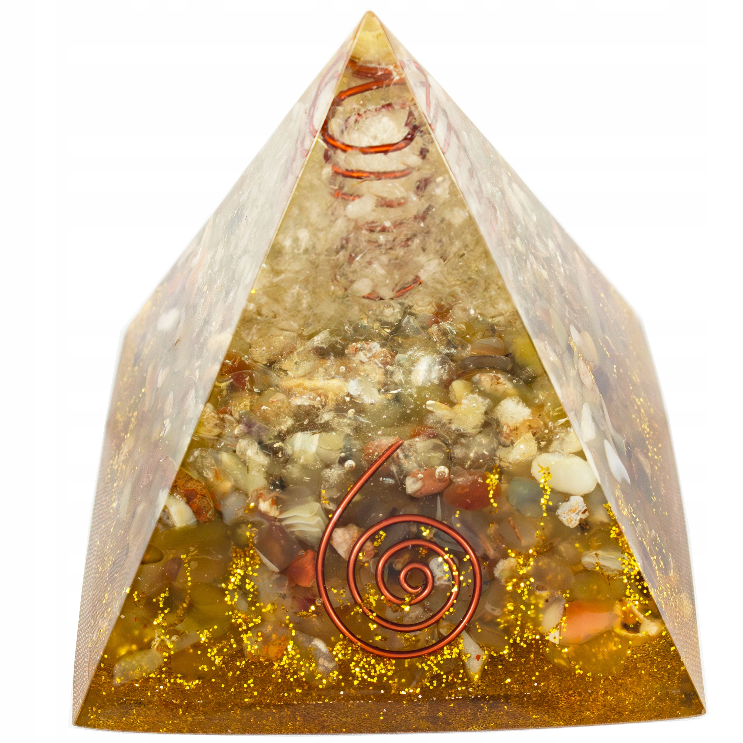 Orgonitová Pyramida Křišťál Horský Citron Achát Prosperita Bohatství 6 cm