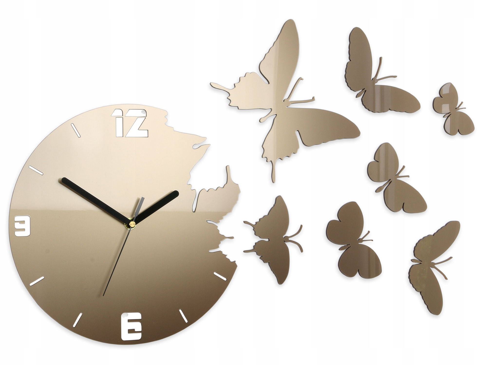 Moderní nástěnné hodiny Tiché do obývacího pokoje nebo ložnice Akrylové s motýly