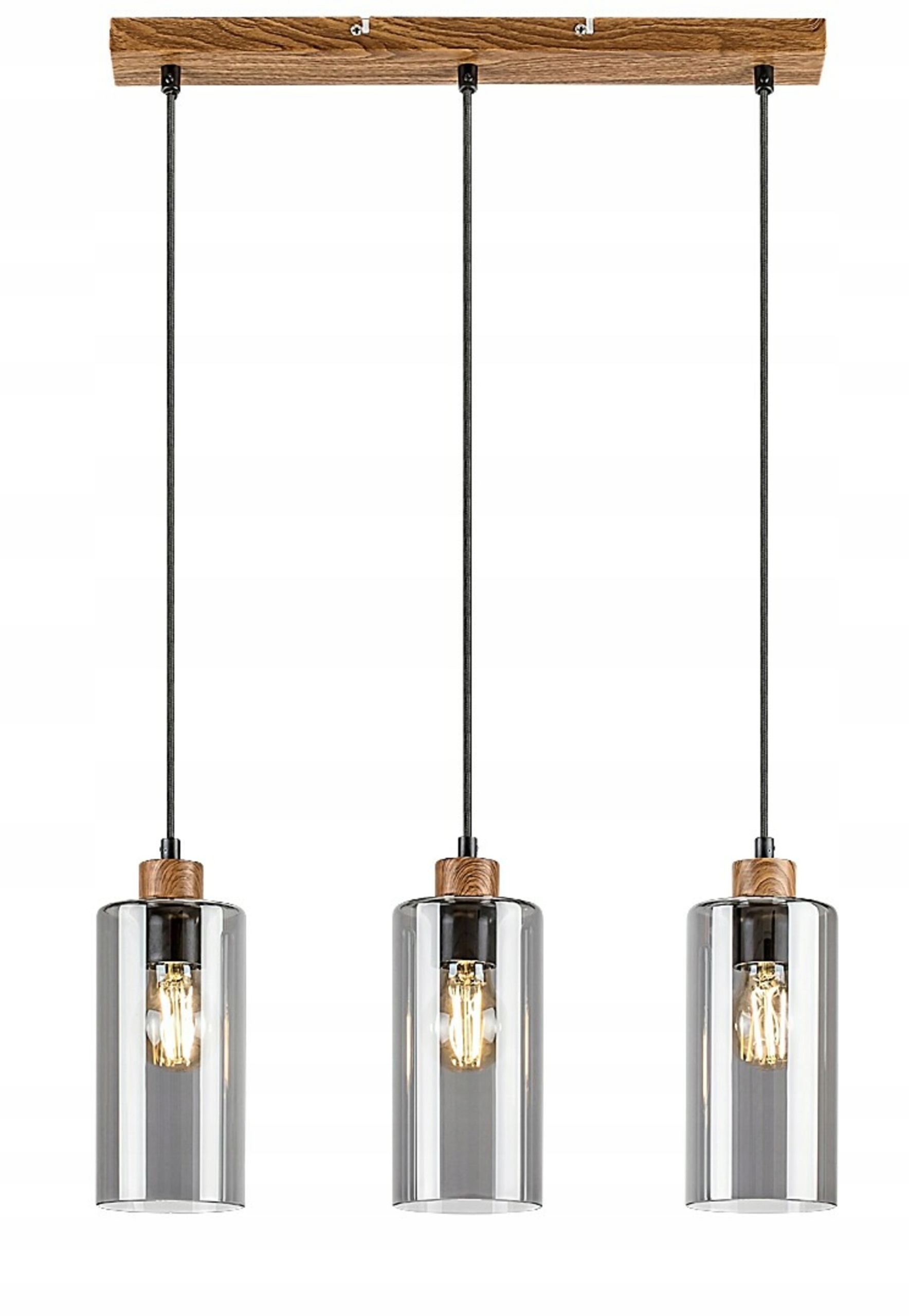 Rabalux Tanno závěsné svítidlo, dub/šedá, 3x E27, kouřové sklo, 150 cm