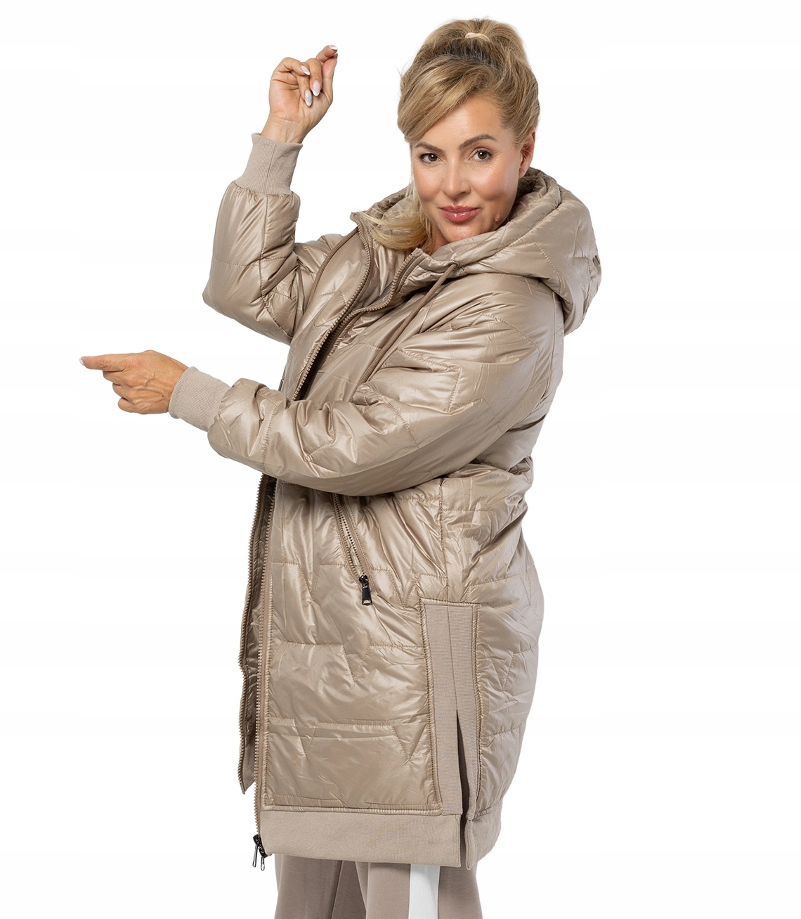 Prošívaná bunda Roma Plus Size s rozparky a kapucí Agrafka 5XL