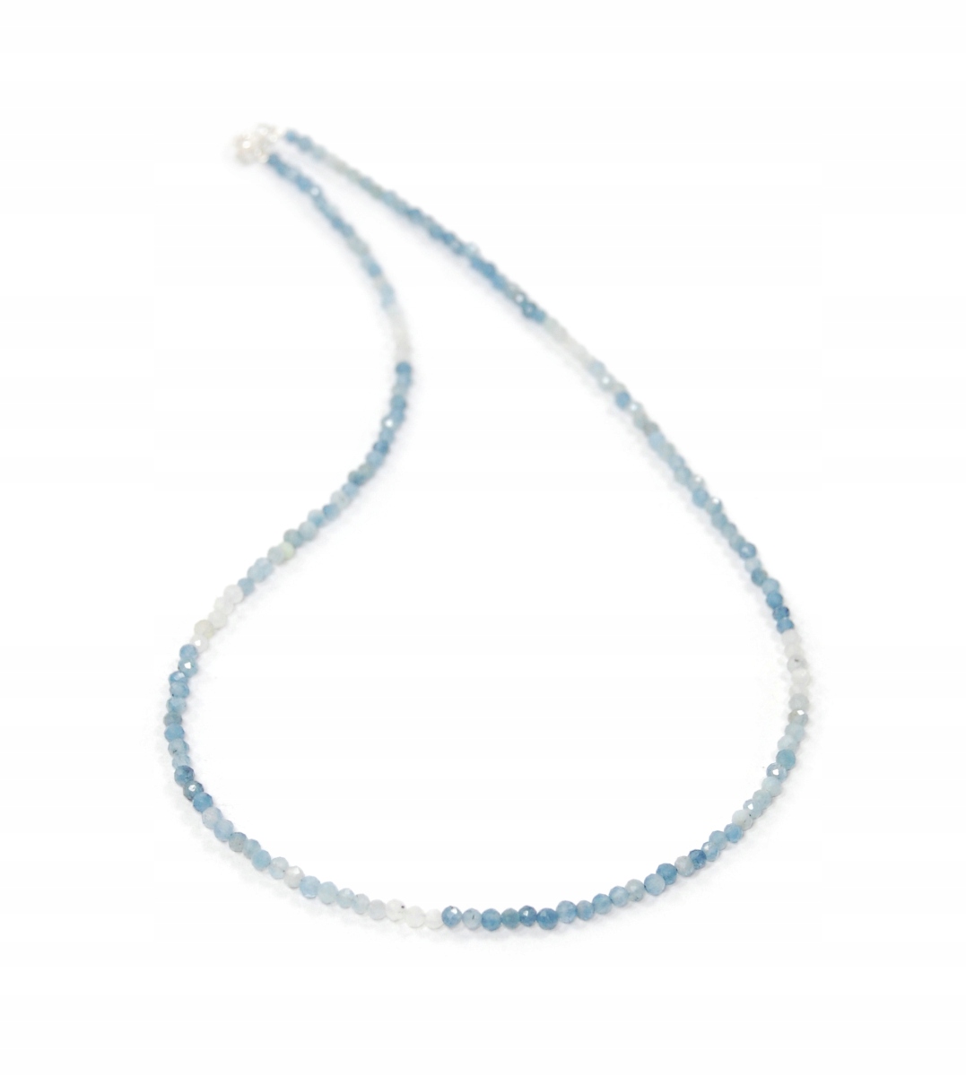 Náhrdelník přírodní modrý Akvamarín fazetované kuličky 3mm stříbro 925
