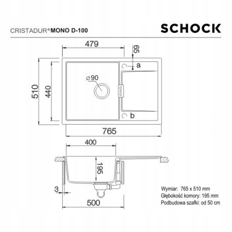 Zlew wpuszczany Schock MONO D-100 Night Marka inna