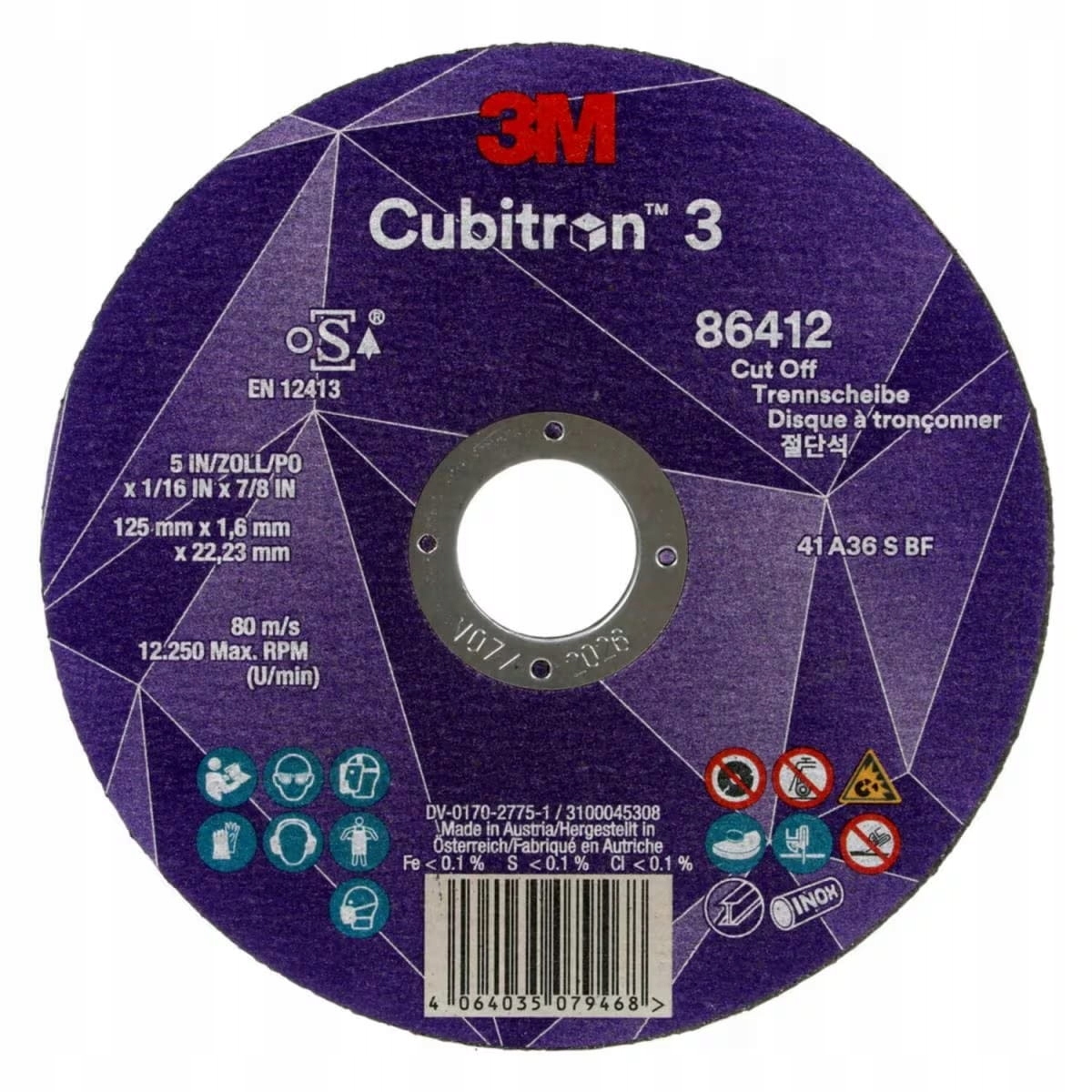 Tarcza do cięcia 3M Cubitron 3, P36+, T41, 125mm x 1.6mm x 22.23mm, 86412