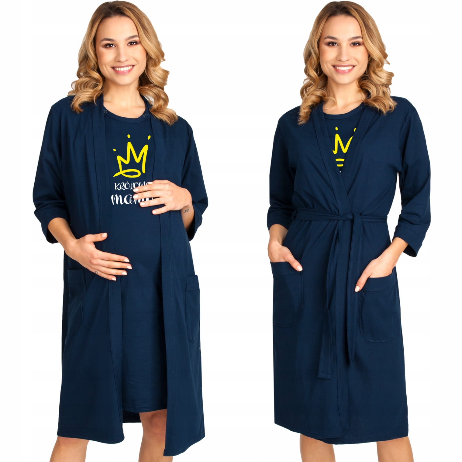 KOSZULA NOCNA SZLAFROK KOMPLET CIĄŻOWY DO PORODU SZPITALA BAWEŁNA S