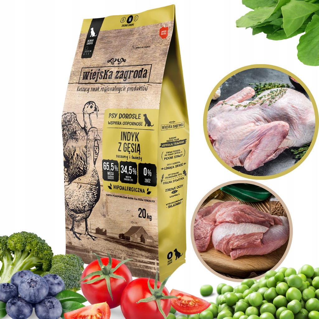 Levně Wiejska Zagroda suché krmivo pro psy Krůta s husou křupky M 20 kg