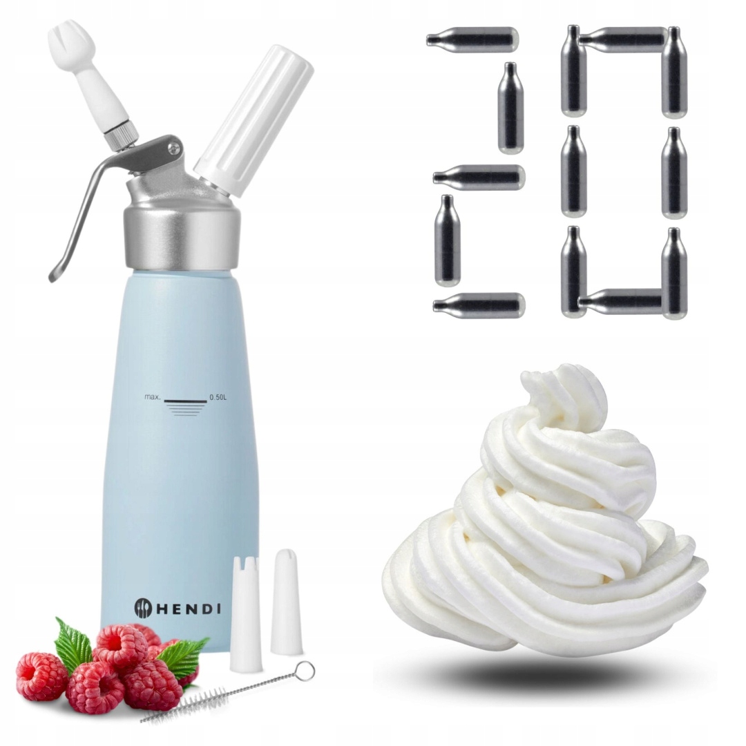 Modrý pastelový sifon na šlehačku 0,5 l 20 nábojů N2O Hendi 975862