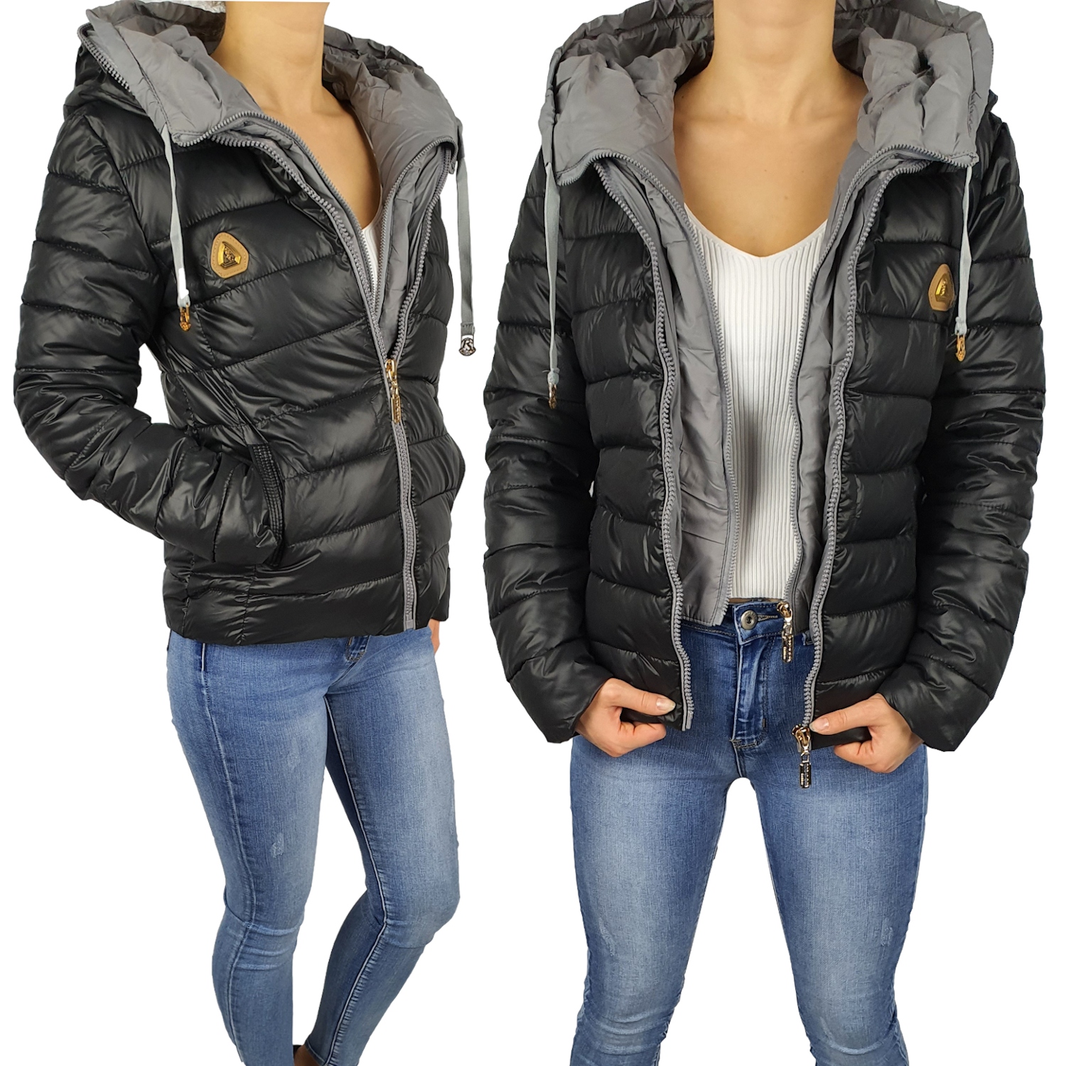 

#damska - Kurtka - Ocieplana - Kaptur - Black