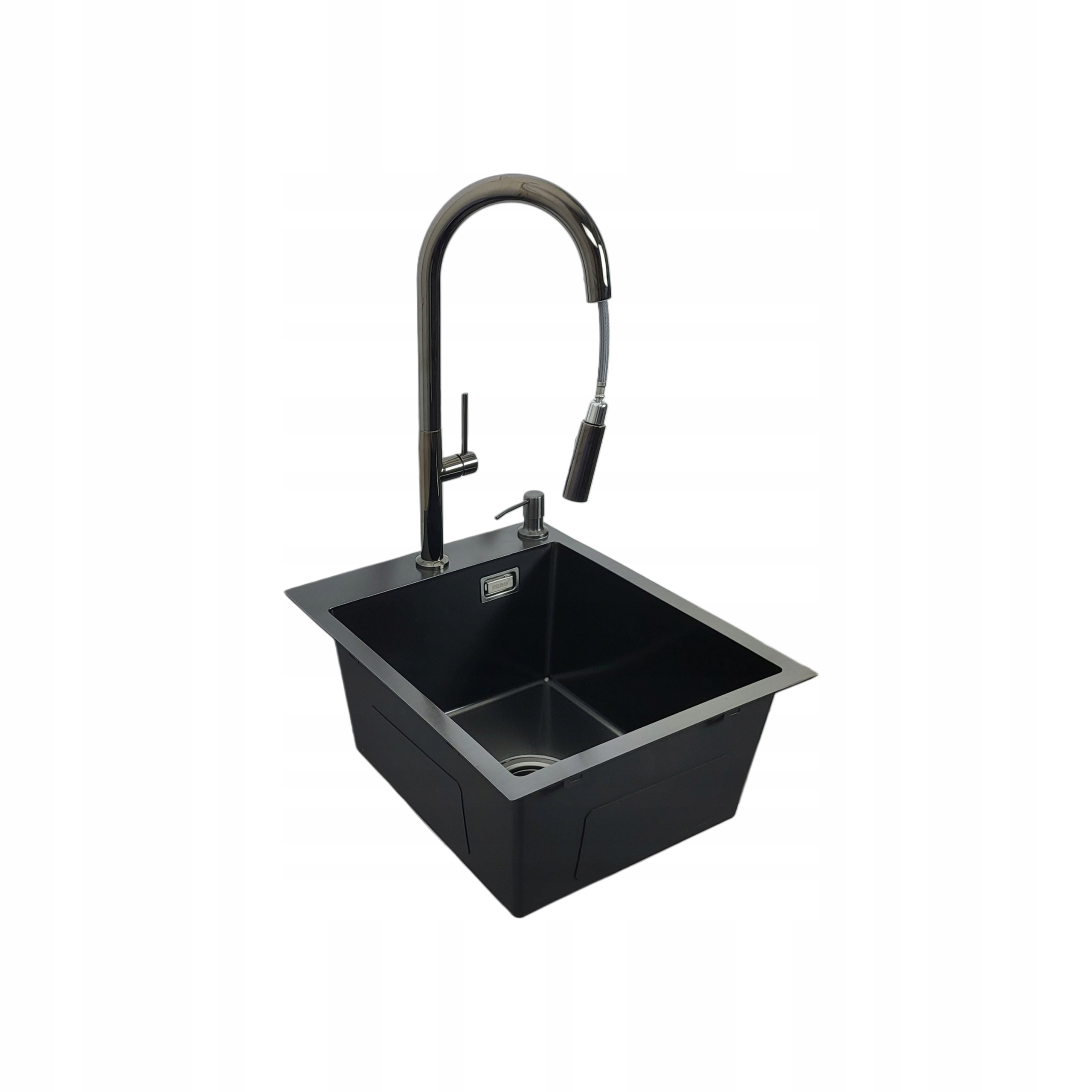 Zlewozmywak stalowy 40x50 Black Bateria Lira chrom black Dozownik