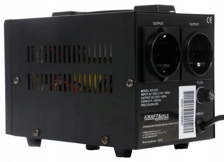 Kraft Dele KD1925 Stabilizator napięcia 1000VA Liczba gniazd 3-fazowych Brak