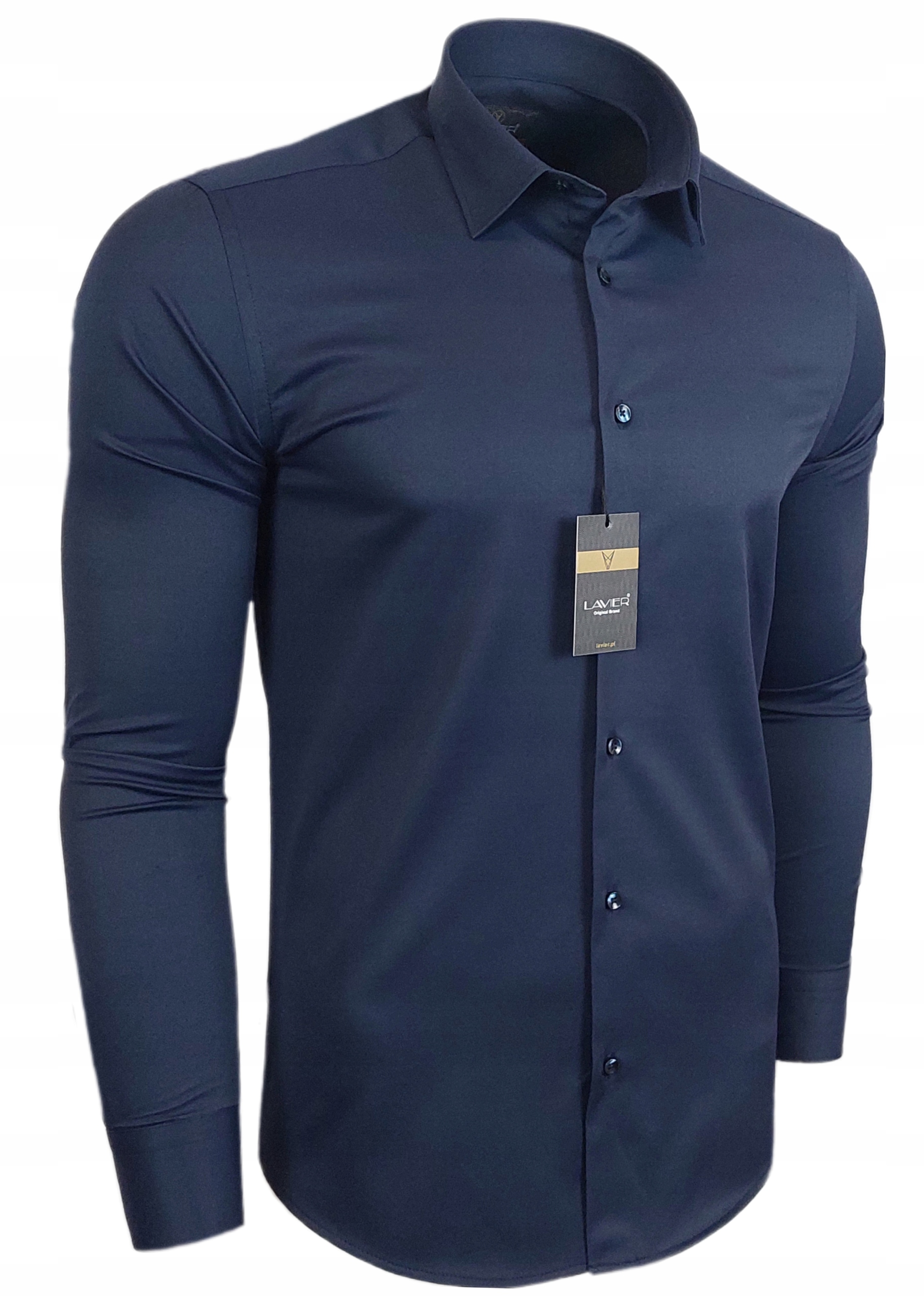 Koszula męska Granatowa dopasowana Lavier - SLIM FIT Bawełna Rozmiar L