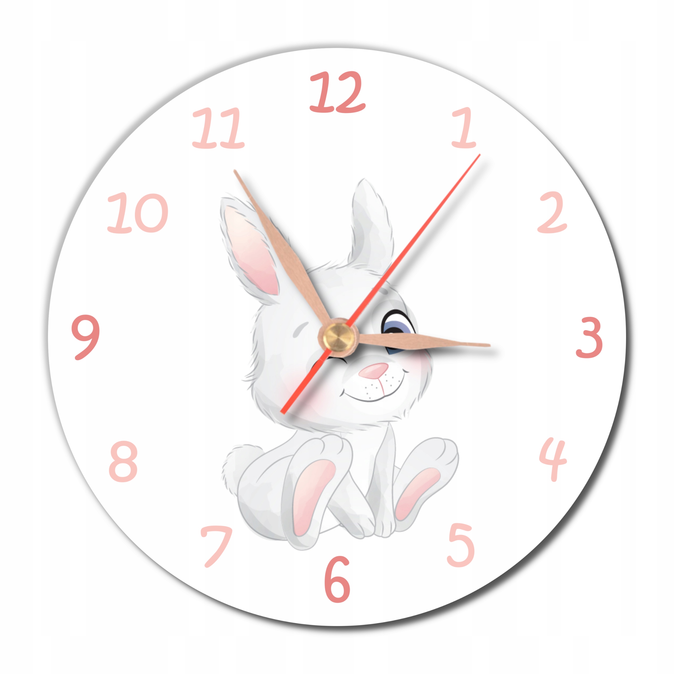 Okrągły cichy zegar ścienny z króliczkiem królik